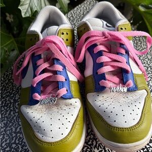 Nike Women's Dunk Low Green and Pink Athletic Shoes